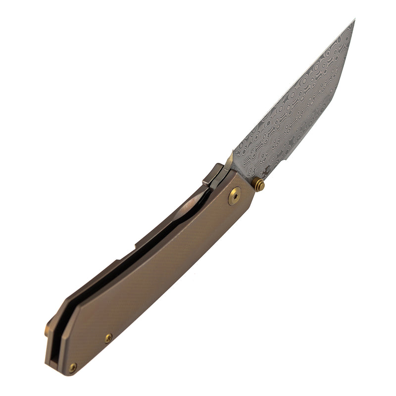 KANSEPT Contra | Thumb Stubs | Bronze Anodized Titanium with Diamond Pattern | 3.25" Damascus | Nathan Contra Design | K1139A4