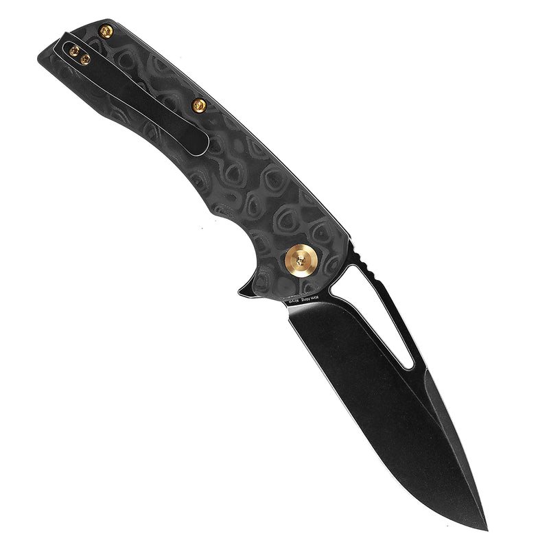 KANSEPT Kryo Thumb Hole/Flipper Knife Black Rose Pattern Carbon Fiber Handle (3.58"CPM S35VN Blade) Kim Ning Design-K1001M1