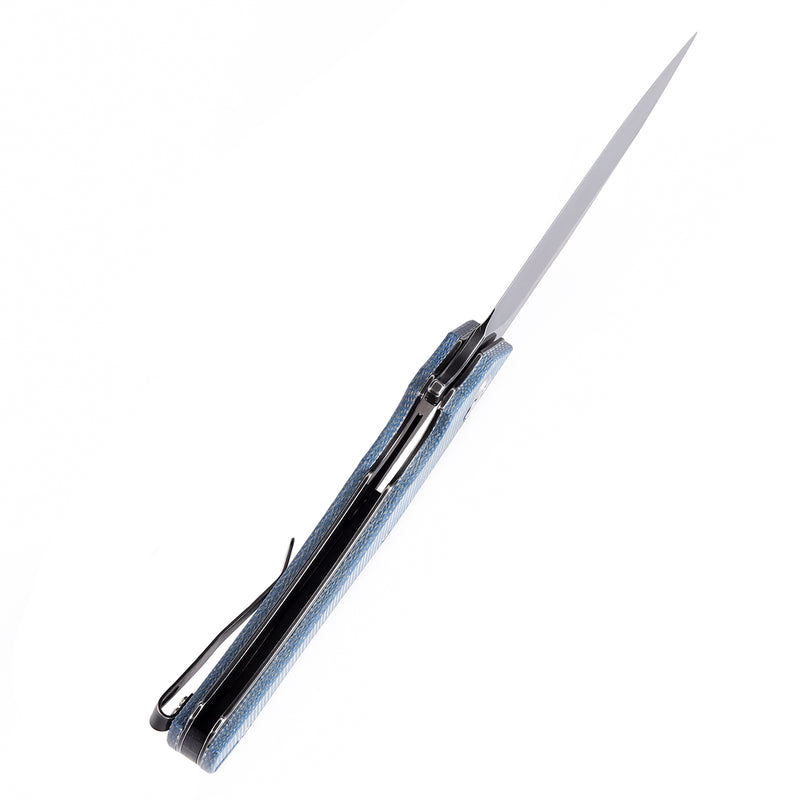 KANSEPT Hellx Button Lock Blue Micarta Handle (3.6''D2 Blade )Mikkel Willumsen Design -T1008F3