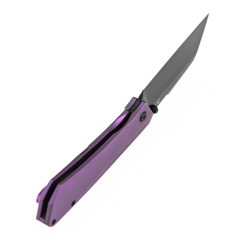 KANSEPT Contra | Thumb Stud | Purple Anodized Titanium with Diamond Pattern | 3.25" Mirrior DLC S90V Blade | Nathan Contra Design | K1139A5