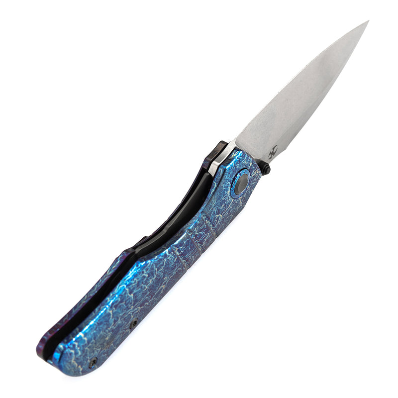 Kansept Mini Lanza | Thumb Stud | Titanium with Lightning Strike Finish | 3.31" CPM 20CV Blade | Brandon Corbin Designed | K1116A3