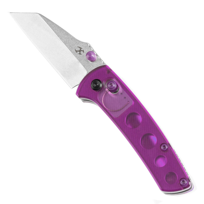 KANSEPT Little Main Street Cross Bar Lock Purple Acrylic Handle (2.26'' Stonewashed 154CM Blade) Dirk Pinkerton Design T2015V2