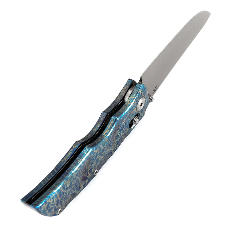 KANSEPT SIF Crossbar Lock Titanium with Dimples and Lightning Strike Finish Handle (3.76" CPM S35VN Blade) AGO Knives Designed- K1100V2