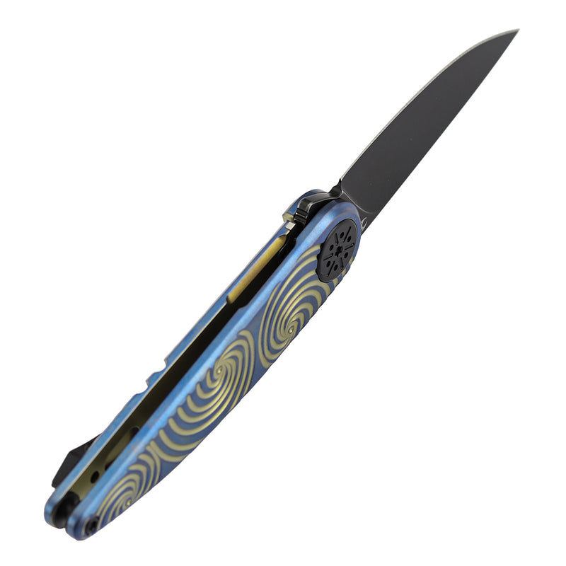Symétrix | Frame Lock | Blue Anodized Titanium with Gold Swirl Pattern | 2.85" CPM S35VN | Alain André Design | K2141A3