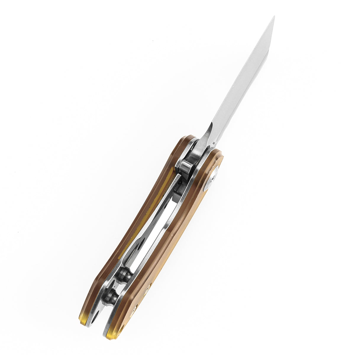 KANSEPT Mini Korvid Flipper Knife Amber PEI/Ultem(1.45'' CPM S35VN