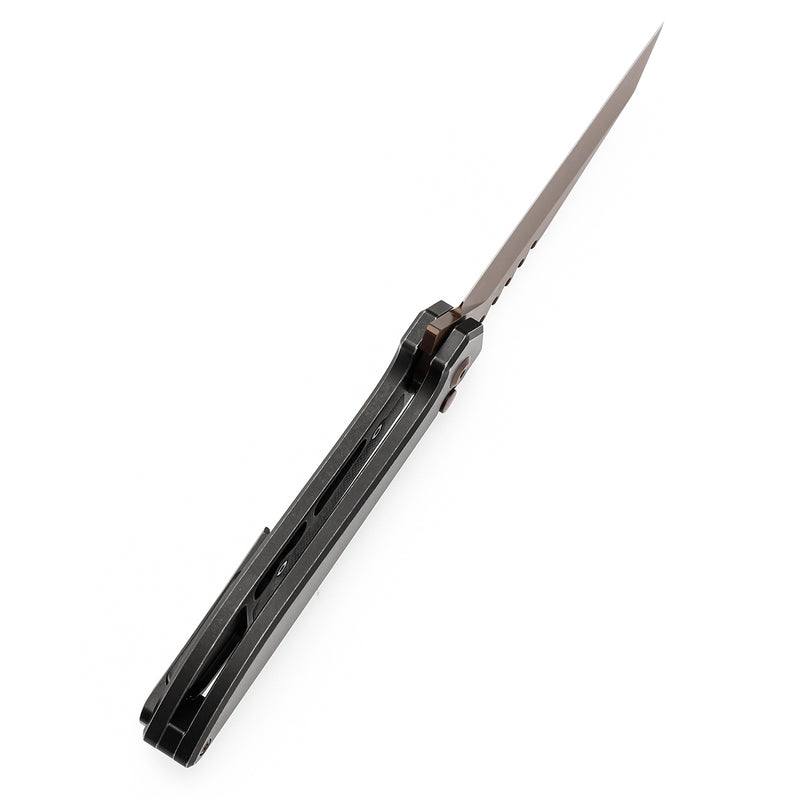 KANSEPT Kosame Button Lock Blackwash Titanium with Black G10 (3.37" Rose Gold Coated 154CM Blade) with EI Spade Design-T1093F7