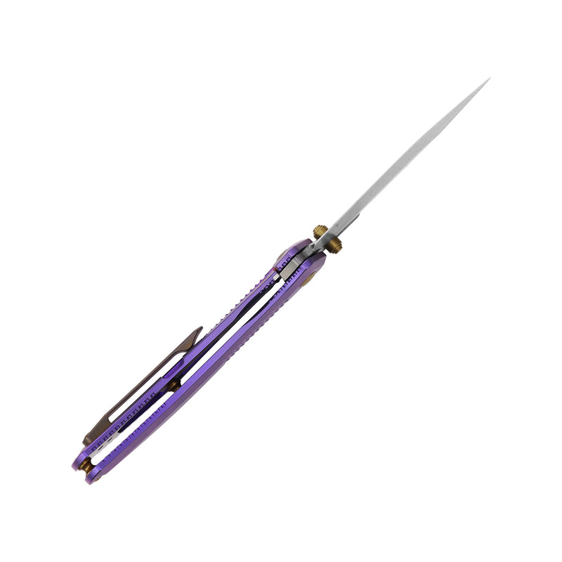 Navaja | Frame Lock | Purple Anodized Titanium | 3.12" Damascus | Pinkerton Knives | K1149A2