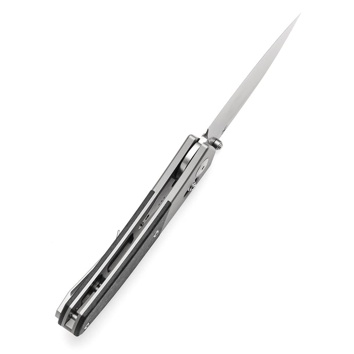 KANSEPT Dako Cross Bar Lock Stonewashed Titanium with Shred Carbon Fiber Handle (3.19" CPM S35VN Blade) with Eddy M Design-K1101V1