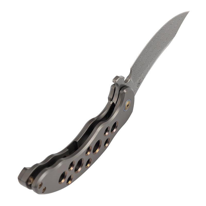 KANSEPT Gilgamesh Flipper Bronze Anodized Titanium with Holes Handle ( 3.75" Damascus Blade) Andreas Goltz Designed- K1128A5