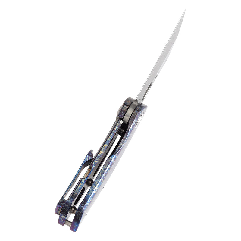 KANSEPT Osprey Thumb Hole Knife Lightning Strike Anodized Titanium Handle (2.23'' Damascus Blade) Johnathan Shaw Design - K2087A2