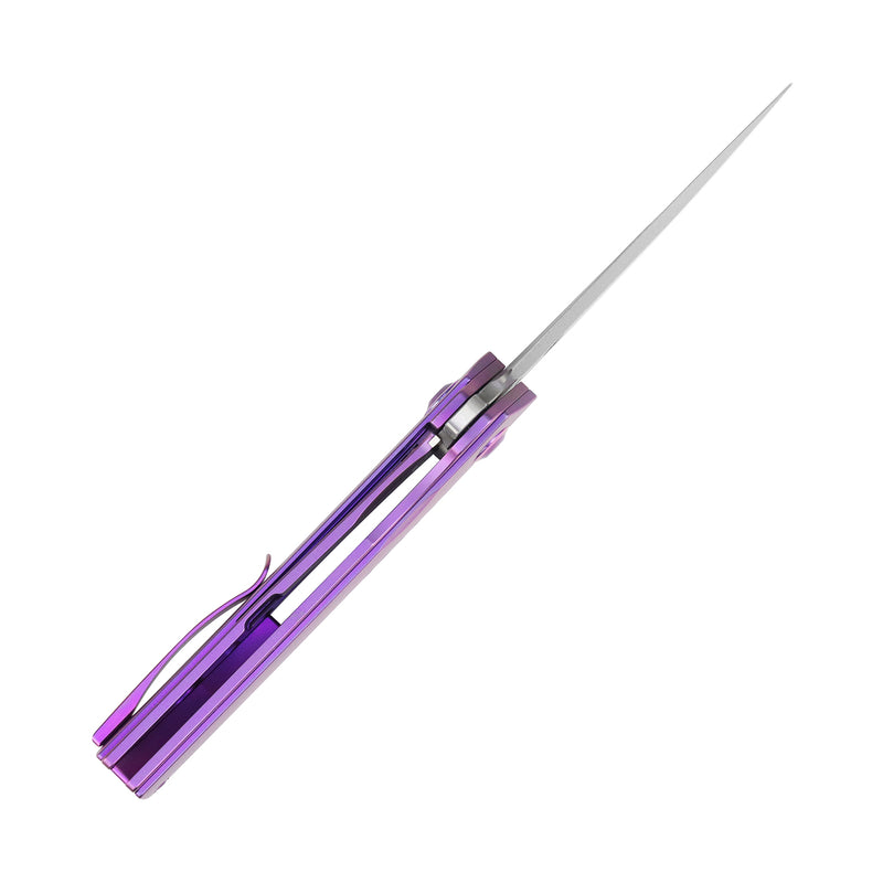 Tracer | Frame Lock | Purple Anodized Titanium | 3.46" Rose Pattern Damascus | Tuff Knives | K1115A3