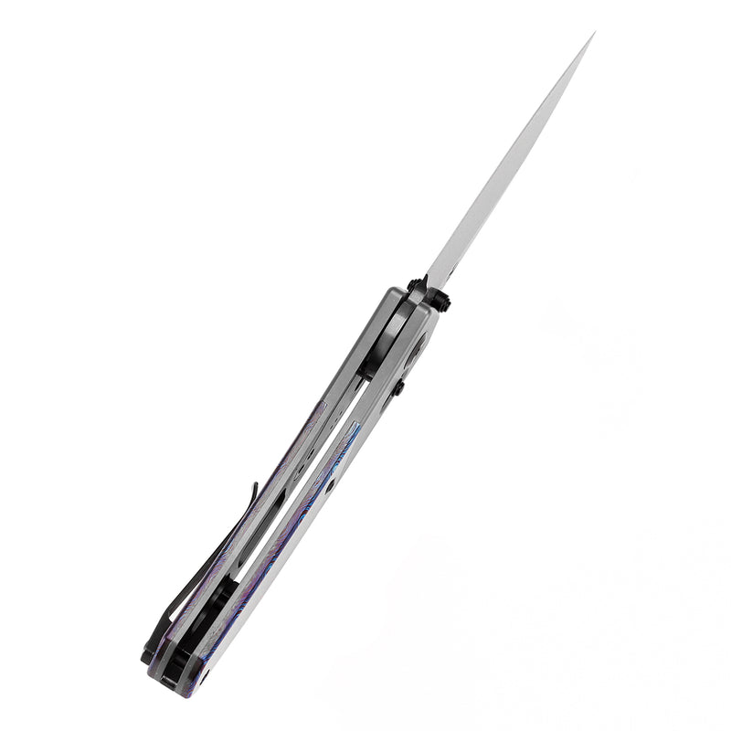 KANSEPT Dako Cross Bar Lock Titanium with Timascus Handle (3.19" Damascus Blade) with Eddy M Design-K1101V4