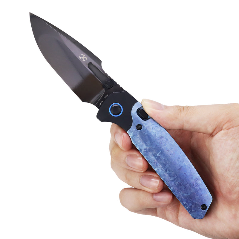 2026 BLADE SHOW WEST Exclusive | Mezha | Top Button Liner Lock | Blue Gradient Crystallized Titanium + Blackwash Titanium |3.35" Black Mirror DLC CPM S35VN | Fabian Hobbelen | K1147H8
