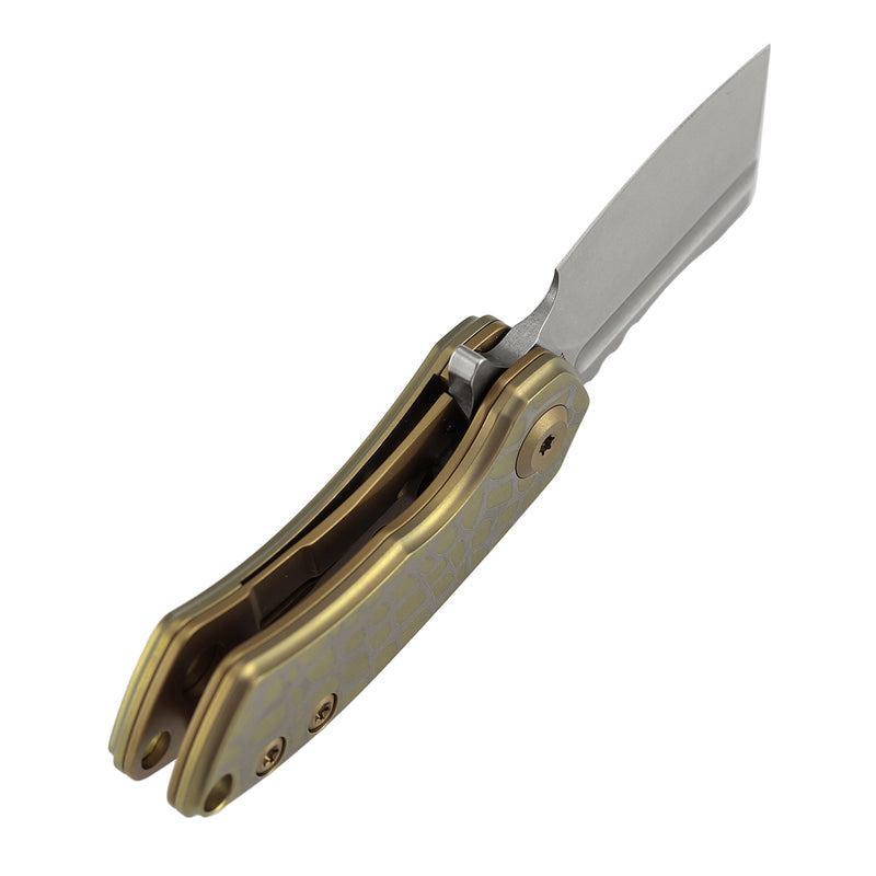 KANSEPT Mini Korvid | Liner Lock |1.45" 154CM Blade | Golden Anodized Titanium with Laser-Etched "Cracked Eggshell" Pattern | Koch Tools Design | T3030C3