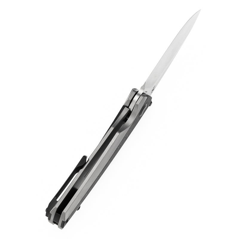 KANSEPT Thumb Stub Raven Bead Blasted Titanium with Shred Carbon Fiber Handle (3.13" CPM 20CV Blade) with Black Bird Blades Design-K2109A2