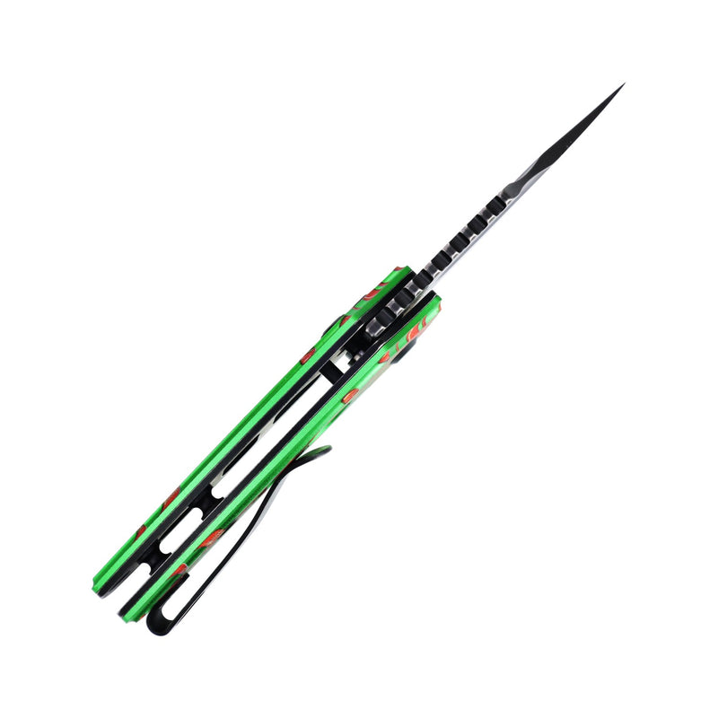 Wasp | Button Lock | Green Aluminum with Zombie Blood Print | 2.36" 154CM | Koch Tools | T2144F8