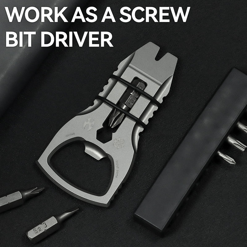 PryOfSorts Titanium EDC Multi-Tool | Pry Bar, Bottle Opener & Magnetic Bit Driver | Plain Titanium | Designed by Koch Tools-C010A1