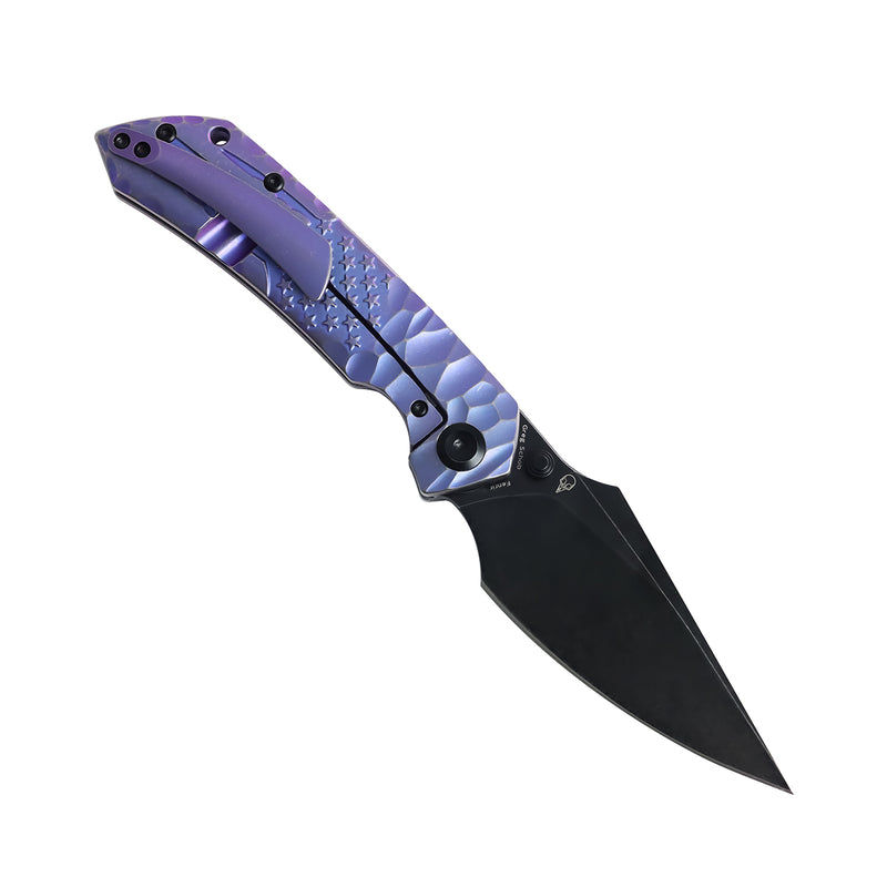 Kansept Exclusive Fenrir  | Frame Lock | Purple Anodized Titanium with CNC-machined American Flag Pattern | 3.48'' CPM S35VN Blade | Sparrow Knife Design | K1034C6