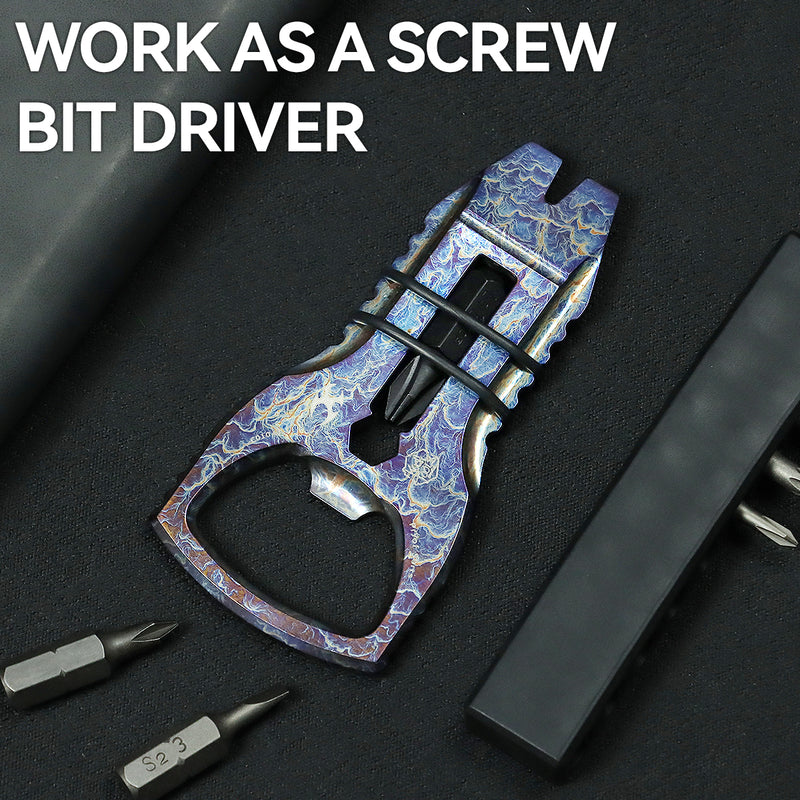 PryOfSorts Titanium EDC Multi-Tool | Pry Bar, Bottle Opener & Magnetic Bit Driver | Lightning Strike Finish | Designed by Koch Tools-C010A3