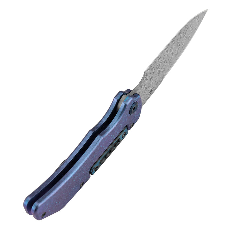 KANSEPT | Hazard | Bali Lock | Crystallized Titanium & Artic Storm Fatcarbon Handle | 3.63" Damascus | Steven Dunnuck Designed | K1104H5