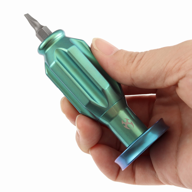 Kansept EDC Bit Driver Drive-R-Saurus G018P2 – Green Anodized Titanium Palm Multitool with Spinner Top | Jesse Pauley Design