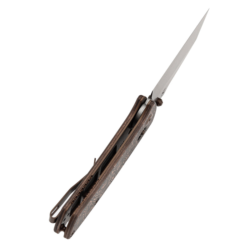 KANSEPT Main Street Crossbar Lock Knife Copper Carbon Fiber Handle(3.36" CPM S35VN Blade)Pinkerton Knives Design-K1015V3