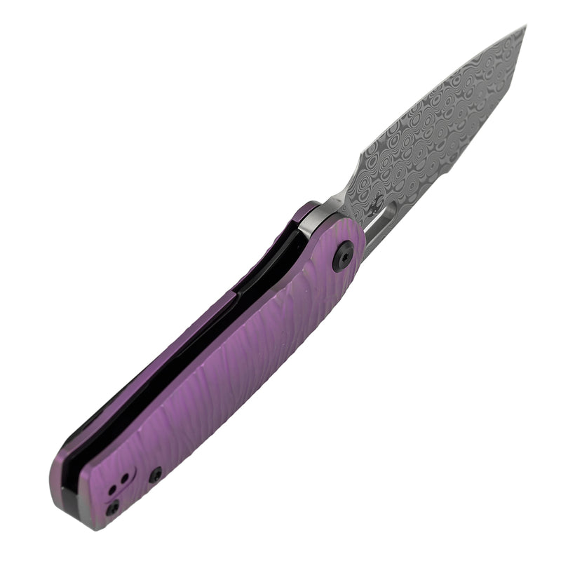KANSEPT Orlok | Nested Liner Lock | Purple Anodized Ti with Micro Rock Texture | 3.03" Acid Etched Damascus | Terry Cour II Design | K2111A6