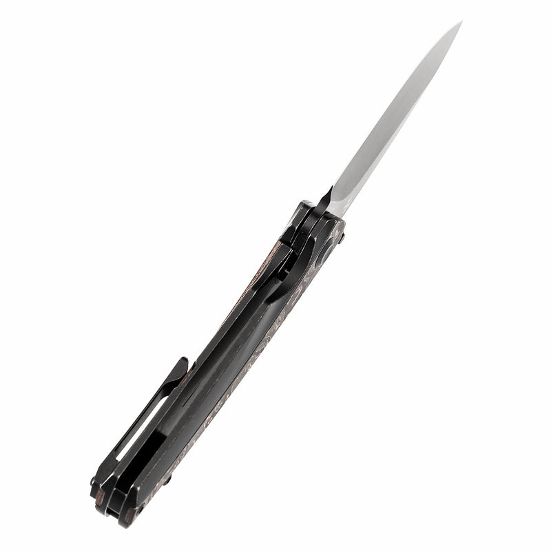KANSEPT Thumb Stub RavenBlackwash Titanium wtih Copper Carbon Fiber Handle (3.13" CPM 20CV Blade) with Black Bird Blades Design-K2109A3