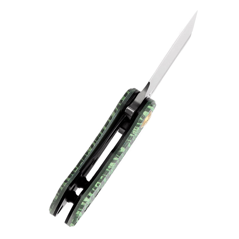 KANSEPT Mini Korvid Flipper Knife Jade G10 with Watermelon Peel Print Handle (1.45'' Damascus Blade) Koch Tools Design-K3030A12