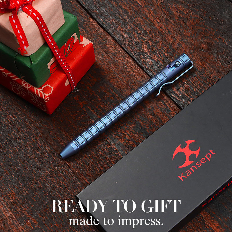 Kansept EDC Scavenger Bolt Action Blue Anodized Titanium Pen with Frag Pattern Designed by Kevin Passon-G013H5