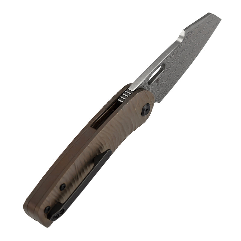 KANSEPT Orlok | Nested Liner Lock | Bronze Anodized Ti with Micro Rock Texture | 3.03" Acid Etched Damascus | Terry Cour II Design | K2111A7