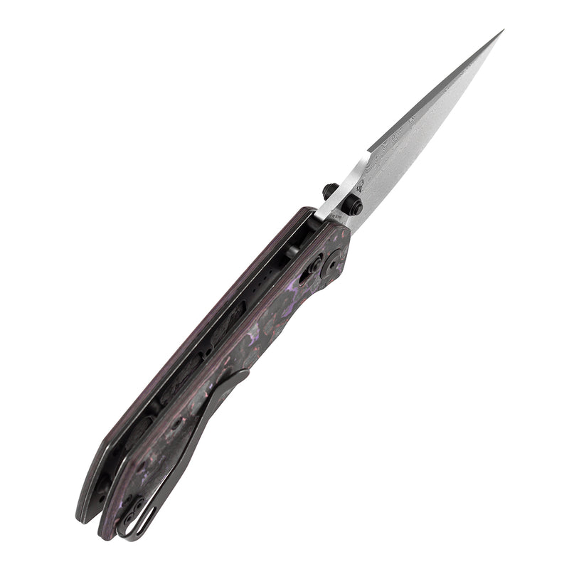 Kansept Fenrir | Crossbar Lock |  Purple Haze Fatcarbon | 3.48" Damascus Blade | Sparrow Knife Design | K1034V9