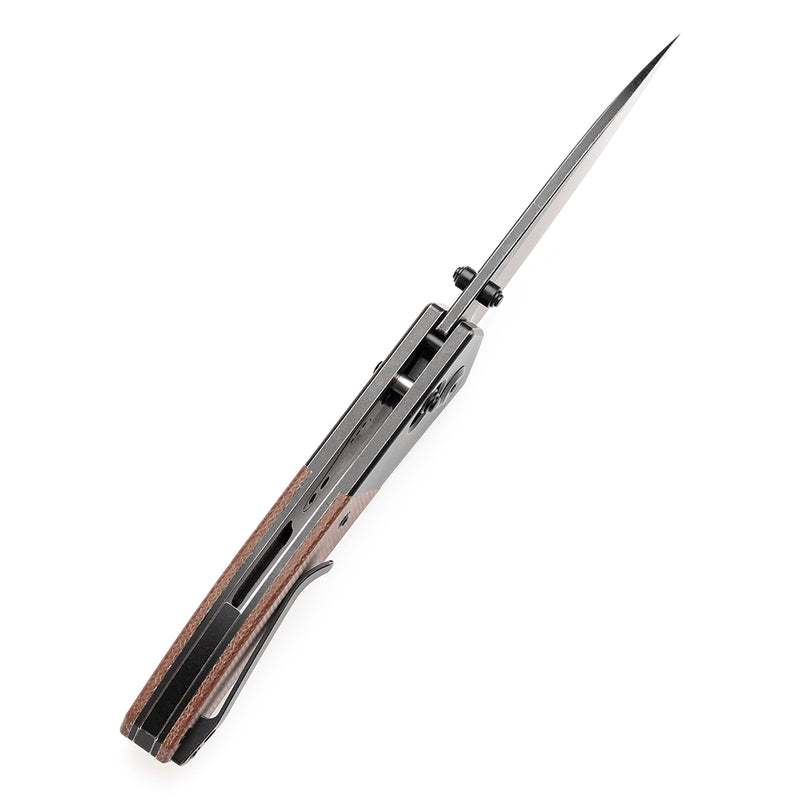 KANSEPT Dako Cross Bar Lock Titanium with Brown Micarta Handle (3.19“ CPM S35VN Blade) with Eddy M Design-K1101V6