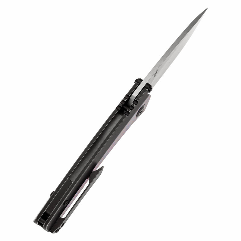 KANSEPT Thumb Stub Raven Blackwash Titanium wtih Timascus Handle (3.13" CPM 20CV Blade) with Black Bird Blades Design-K2109A5