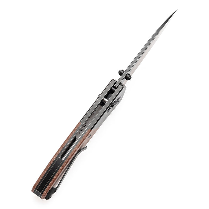 KANSEPT Dako Cross Bar Lock Titanium with Brown Micarta Handle (3.19“ CPM S35VN Blade) with Eddy M Design-K1101V6
