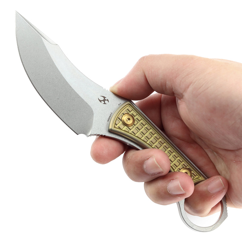 KANSEPT Niko Fixed Knife Bronzed Anodized Titanium with Frag Pattern Handle (3.54''D2 Blade ) with Sheath Marco Knives Design -G004A3