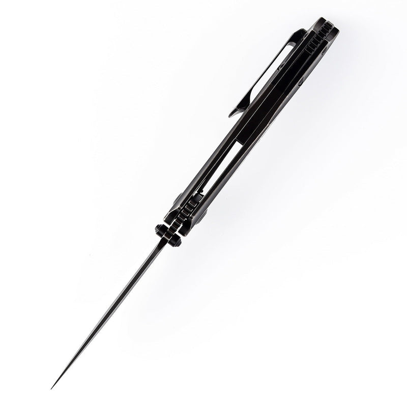 KANSEPT Baku Flipper/Thumb Hole Knife Titanium + Black White Carbon Fiber Inlay Handle (3.2'' CPM-S35VN Blade) Sparrow Knife Co Design -K1056A6