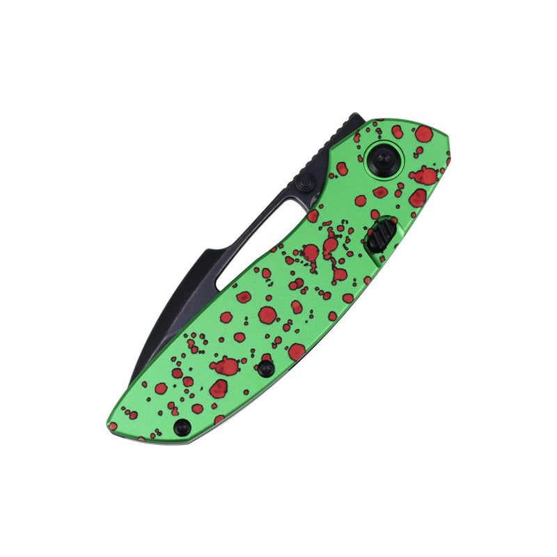 Link | Top Liner Lock | Green Aluminum with Zombie Blood Print | 2.98" 14C28N | Triple Stripe Knives | T1068H3