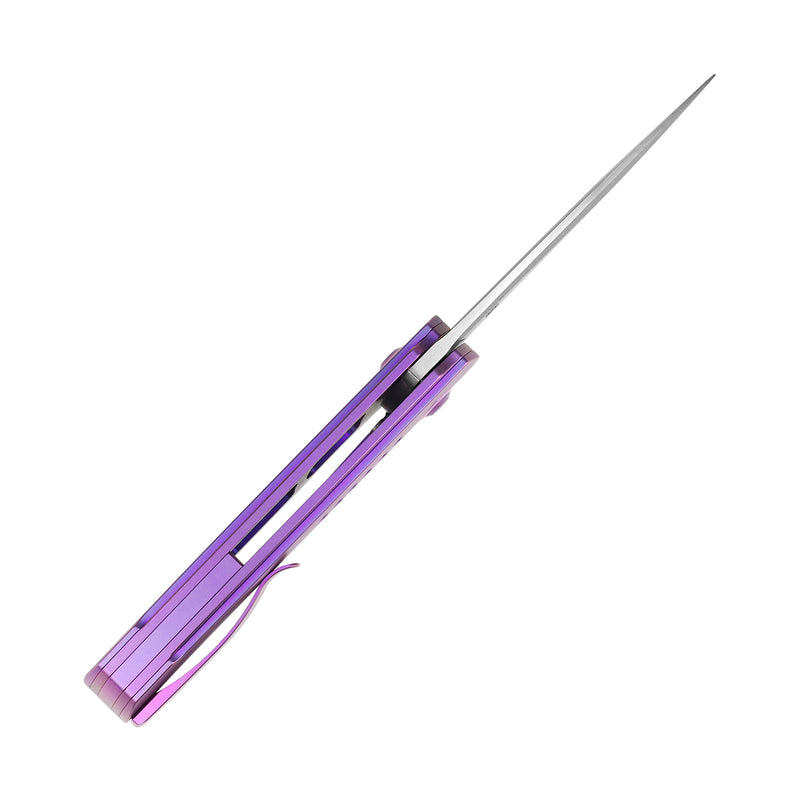 Tracer | Frame Lock | Purple Anodized Titanium | 3.46" Rose Pattern Damascus | Tuff Knives | K1115A3
