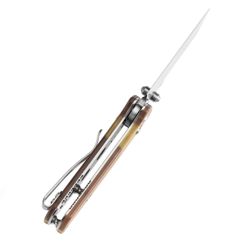 KANSEPT Little Main Street Cross Bar Lock Yellow PEI Handle (2.26'' Stonewashed 154CM Blade) Dirk Pinkerton Design T2015V1