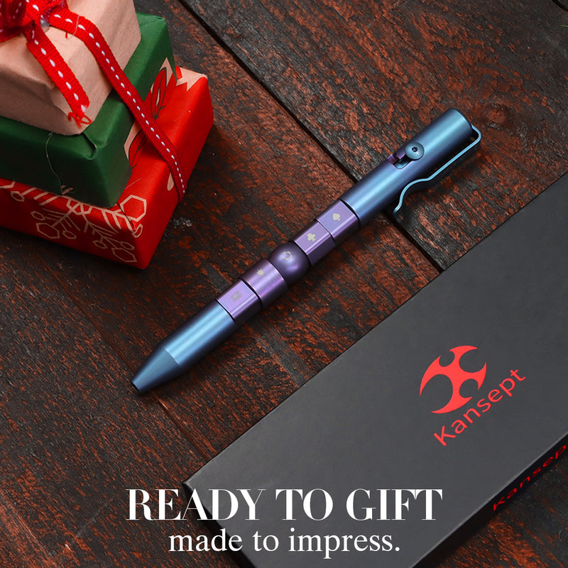 Kansept EDC Titanium Bolt-Action Pen Customizer – Customizable Inserts, Viking Pattern | Designed by Kevin Passon|G013P5