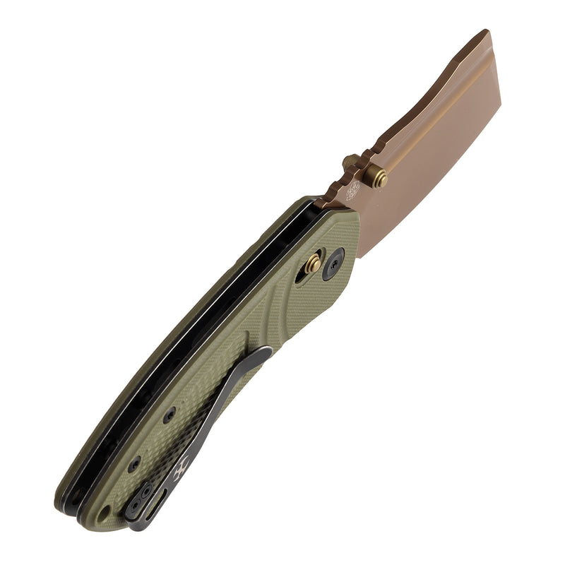 Kansept Korvid V | Crossbar Lock | Olive Green G10 with Diamond Pattern | 2.91" Rose Gold Coated D2 Blade | Koch Tools Designed | TE2030V2