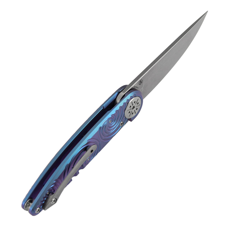Symétrix | Frame Lock | Blue-Purple Anodized Titanium with Swirl Pattern | 2.85" CPM S35VN | Alain André Design | K2141A4