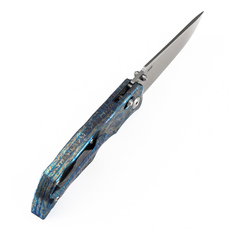 KANSEPT SIF Crossbar Lock Titanium with Dimples and Lightning Strike Finish Handle (3.76" CPM S35VN Blade) AGO Knives Designed- K1100V2