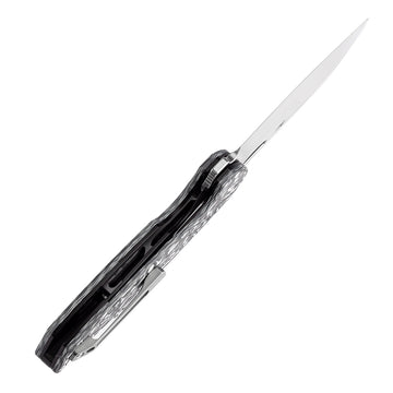 KANSEPT Model 6 Left-handed Flipper/Thumb Hole Knife Black White Carbon Fiber Handle (3.1'' CPM 20CV Blade) -K1022L2
