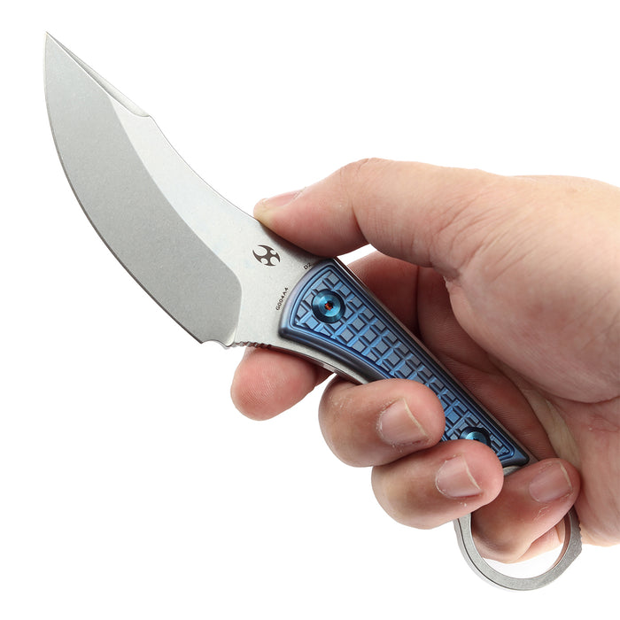 KANSEPT Niko Fixed Knife Blue Anodized Titanium Handle (3.54''D2 Blade ) with Sheath Marco Knives Design -G004A4