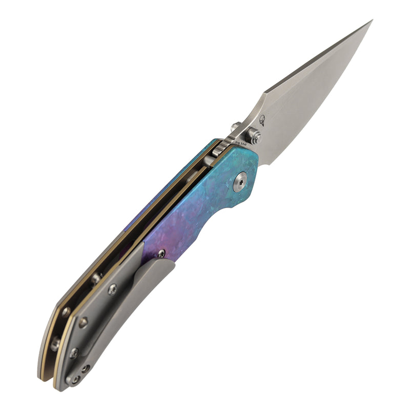 KANSEPT | Fenrir Top Liner Lock | Crystallized Titanium & Stonewash Ti | 3.4" Stonewashed CPM 20CV | Sparrow Knife Design | K1034H2