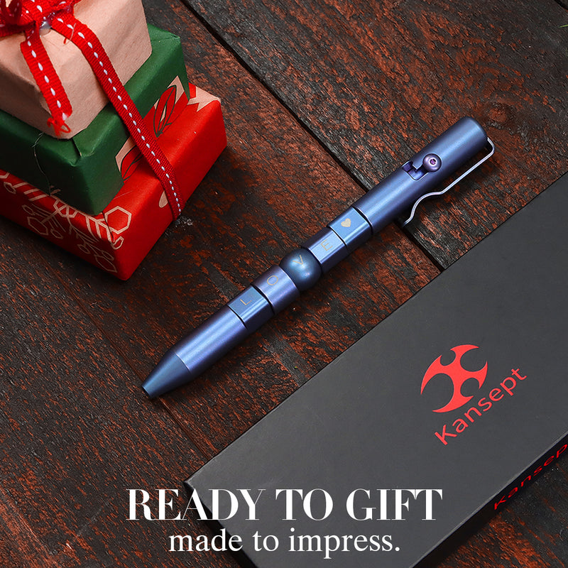 Kansept EDC Titanium Bolt-Action Pen Customizer– Customizable Inserts, LOVE Pattern | Designed by Kevin Passon|G013P3