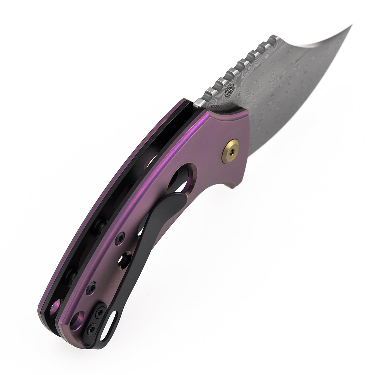 Kansept Wasp | Button Lock | Purple Anodized Titanium with Holes