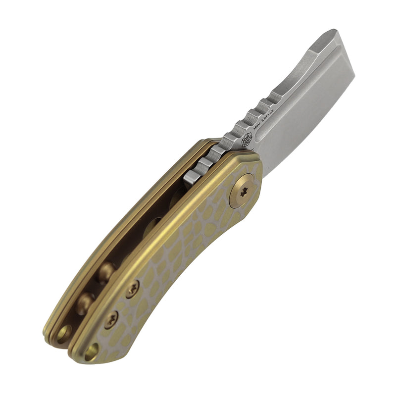 KANSEPT Mini Korvid | Liner Lock |1.45" 154CM Blade | Golden Anodized Titanium with Laser-Etched "Cracked Eggshell" Pattern | Koch Tools Design | T3030C3
